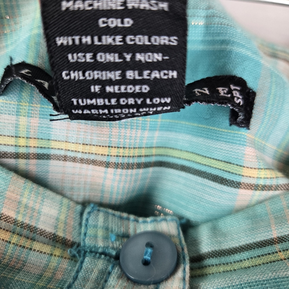 Larry Levine Metallic Gold Turquoise Button Up Flare Plaid Skirt Pockets Size 12 - Picture 3 of 12